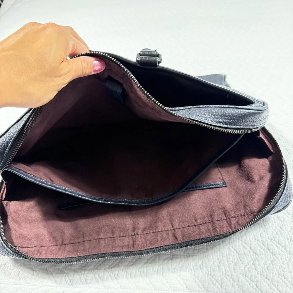 Coach Metropolitan Slim Briefcase - Navy Pebbled Leather Work Office Travel